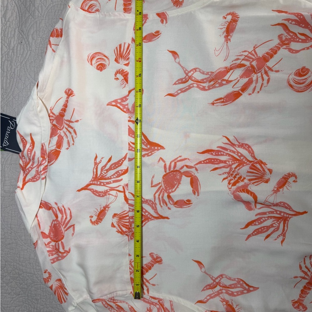 Men’s Short-Sleeve Lobster Print Shirt - Cream with Coral - Picture 5 of 12